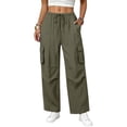 thumbnail image 5 of Mifsaly Lightweight Cargo Pants for Women Cotton Linen Elastic Waist Drawstring Causal Summer Pants with Multi Pockets Loose Relaxed Fit Outdoor Lounge Outfits Army Green,L, 5 of 5
