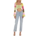 thumbnail image 2 of Liacowi Women Knit Sweater Cropped Tops Flare Long Sleeve Square Neck Contrast Color Tie-Up Pullovers Women Spring Fall Fashion Colorful Sweater Streetwear, 2 of 6