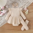 thumbnail image 5 of HCNTES Baby Girl Fall Winter Outfits Long Sleeve Plaid Skirt Romper Dress Headband Socks Set Fashion Clothes(Beige&1,0-3 Months), 5 of 9