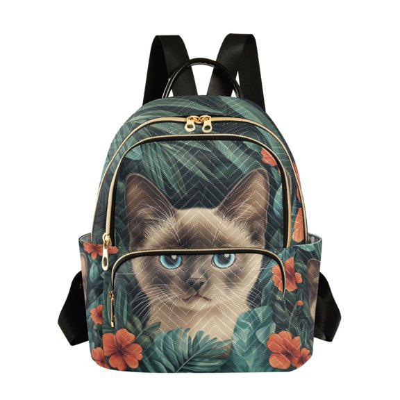 FORMRS Mini Backpack Purse for Women Travel Daypack Casual Shoulder Bag, Flowers and Cat