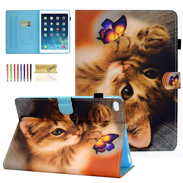 Étui pour iPad 9,7 Pouces 2018/2017, Étui pour iPad Air 2, Étui pour iPad Air, Étui de Protection en Cuir Dteck à Réglage Intelligent avec Support et Fonction Réveil/sommeil Automatique pour Apple iPad 6e / 5e Gén., iPad Air 1/2, Chat Mignon