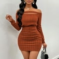thumbnail image 2 of GEWSEY Women's Sexy Off Shoulder Long Sleeve Ruched Bodycon Sexy Mini Dress Side Drawstring Club Party Short Dresses (Brown, XL), 2 of 9