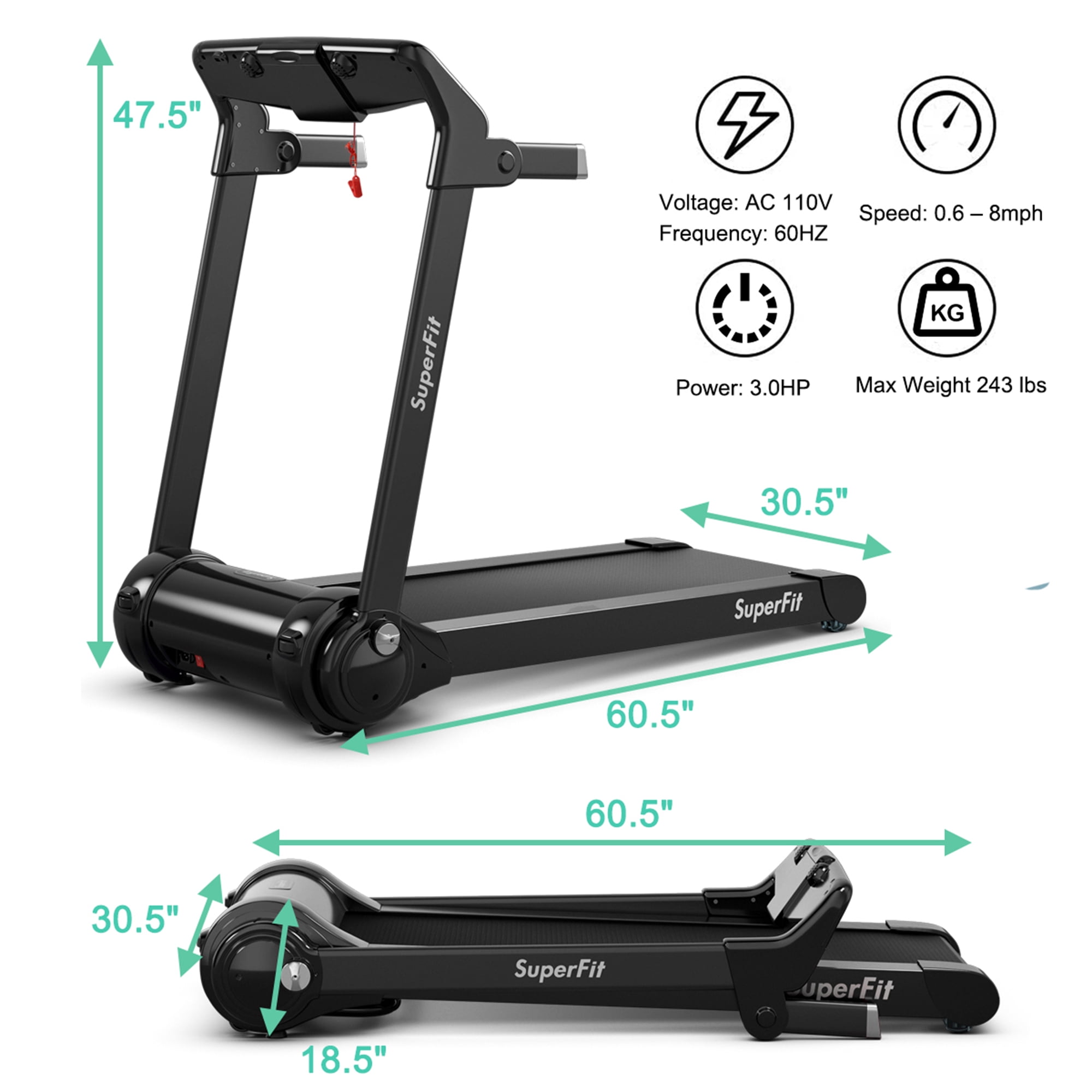 Gymax Folding Electric Treadmill 3.0 HP Exercise Running Machine with App Control Silver