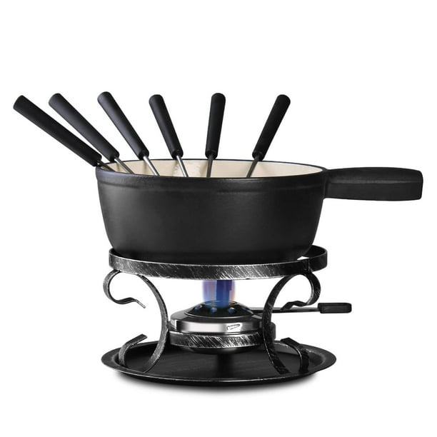 Juego de fondue de hierro fundido Artestia: fondue tradicional suiza de 2 l para queso y chocolate, para 4-6 personas. Ideal para derretir queso, chocolate, caramelo y más (negra).