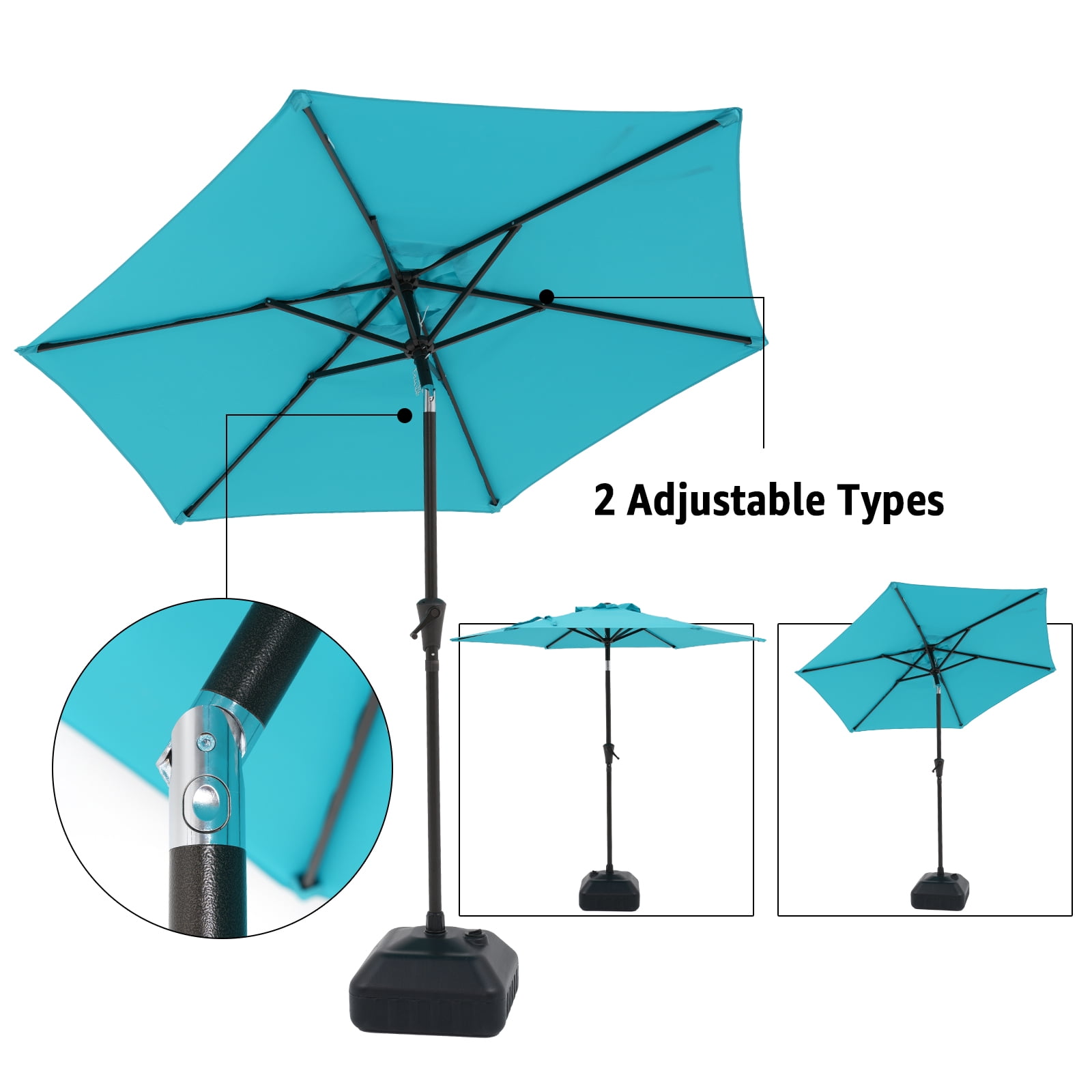 COBANA 7.5ft Patio Umbrella with Base Included, Outdoor Market Table Umbrella with Stand Weights, Blue