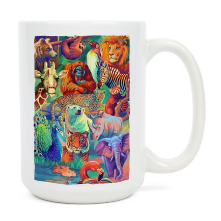 

15 fl oz Ceramic Mug Vivid Animal Series Collage Dishwasher & Microwave Safe