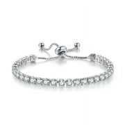 Paris Jewelry 18k White Gold 6 Cttw Created White Sapphire Round Adjustable Tennis Plated Bracelet , Female
