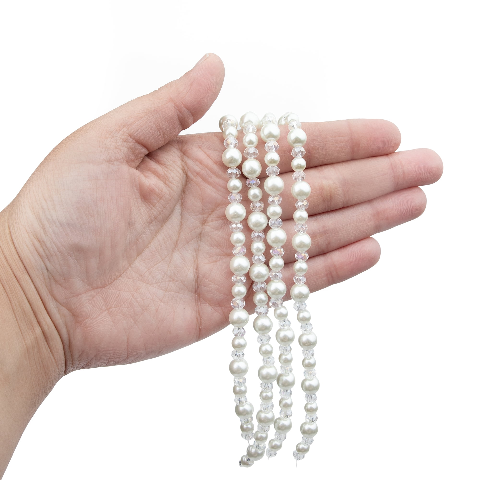 CousinDIY 32-Inch White Round Glass Pearl Bead Strand Unisex AJM63500476