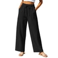 thumbnail image 3 of SROBPTY Fall Winter Plus Size Womens Pants Solid Drawstring High Waist Wide-Leg Bottoms with Pocket, 3 of 5