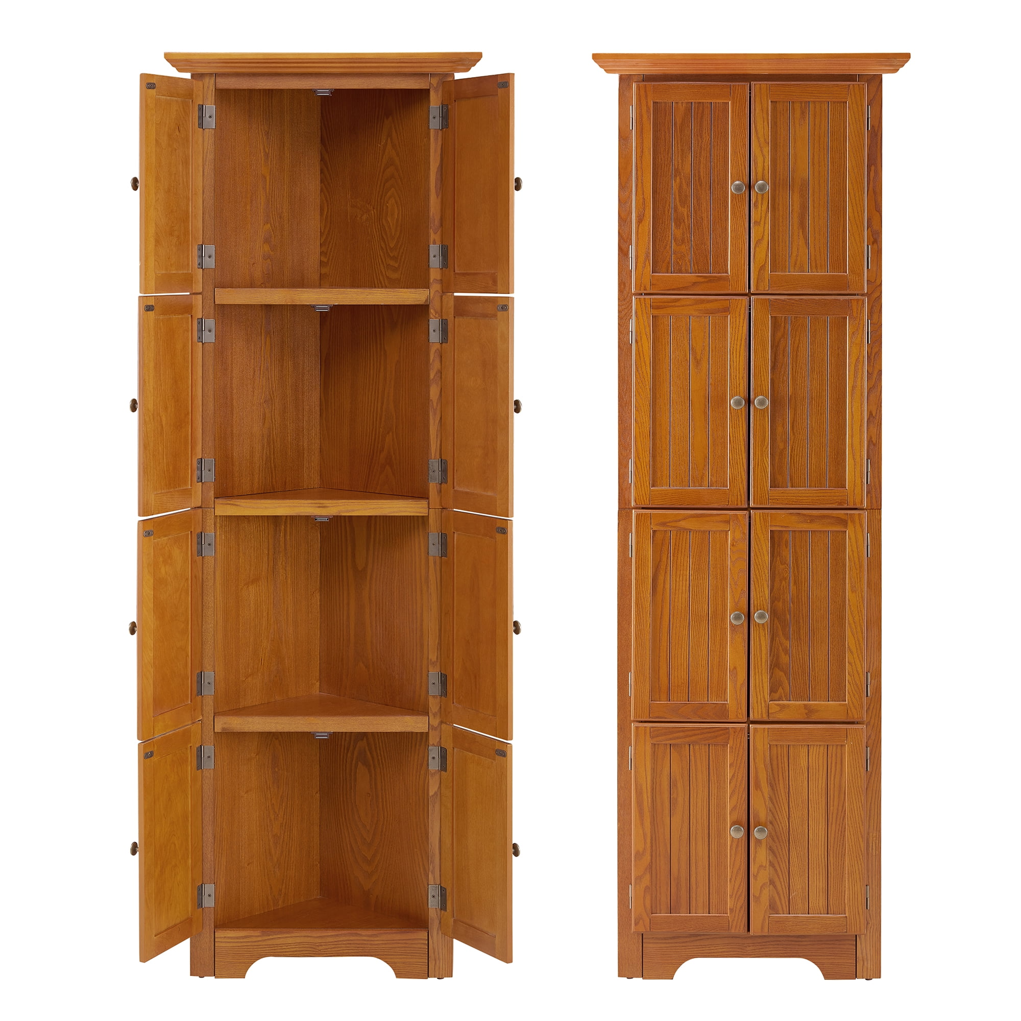 MDQMD 72'' Tall Corner Cabinet with Doors for Living Room, 4 Tier Pantry Cabinet for Kitchen Hallway,Oak