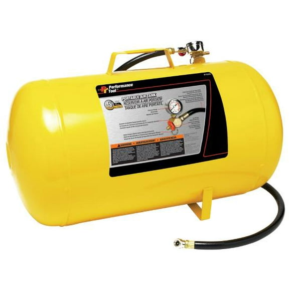 Performance Tool Air Tank W10005 5 Gallon; Yellow; With Handle; 125 Maximum PSI; Safety Pressure Bypass Valve With Manual Override