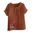 thumbnail image 4 of Aqestyerly Haut à Manches Courtes en Solde, T-Shirt Décontracté en Lin à Col Rond Imprimé à Manches Courtes avec Boutons pour Looks Polyvalents/café (TG), 4 of 4