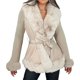 thumbnail image 3 of Chaqueta de Piel Sintética para Mujer con Cuello de Piel Sintética, Parka Peplum de Invierno de Larga con Ribete de Pelo y Cinturón. Beige M, 3 of 10