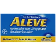 Aleve All Day Strong (2-Pack), naproxen sodium tablets, 220 mg (NSAID) pain. reliever fever reducer, Strength To Last 12 Hours [Capsule-Shaped Tablets] (2 Boxes of 50 Caplets)