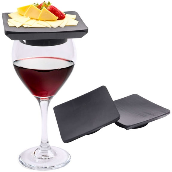BambooMN Dual Use Bamboo Coasters/Wine Glass Topper, 4" - Vertical Cut - Black - Square - 4 Piece Set