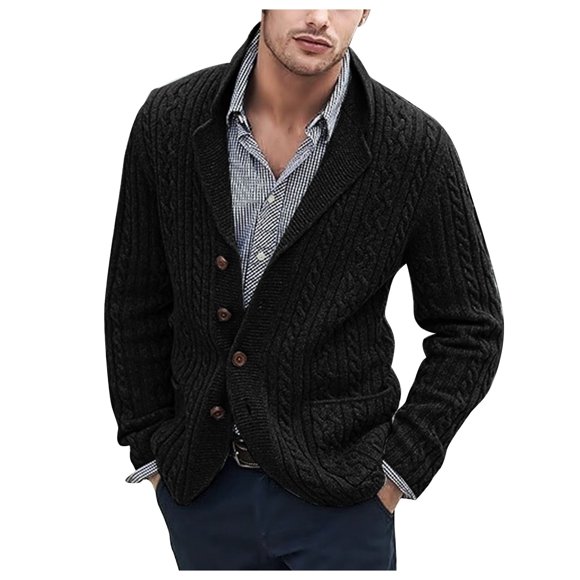 Babysbule Jackets for Men Winter Man Fashion Long Sleeve Wool Sweater Wool Sweater Button Pocket Knit Tops