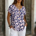 thumbnail image 2 of LWavelet Women's Floral Print Blouse Short Sleeve Tops Button Decor Pocketed Casual Basic Tee Purple XL, 2 of 5