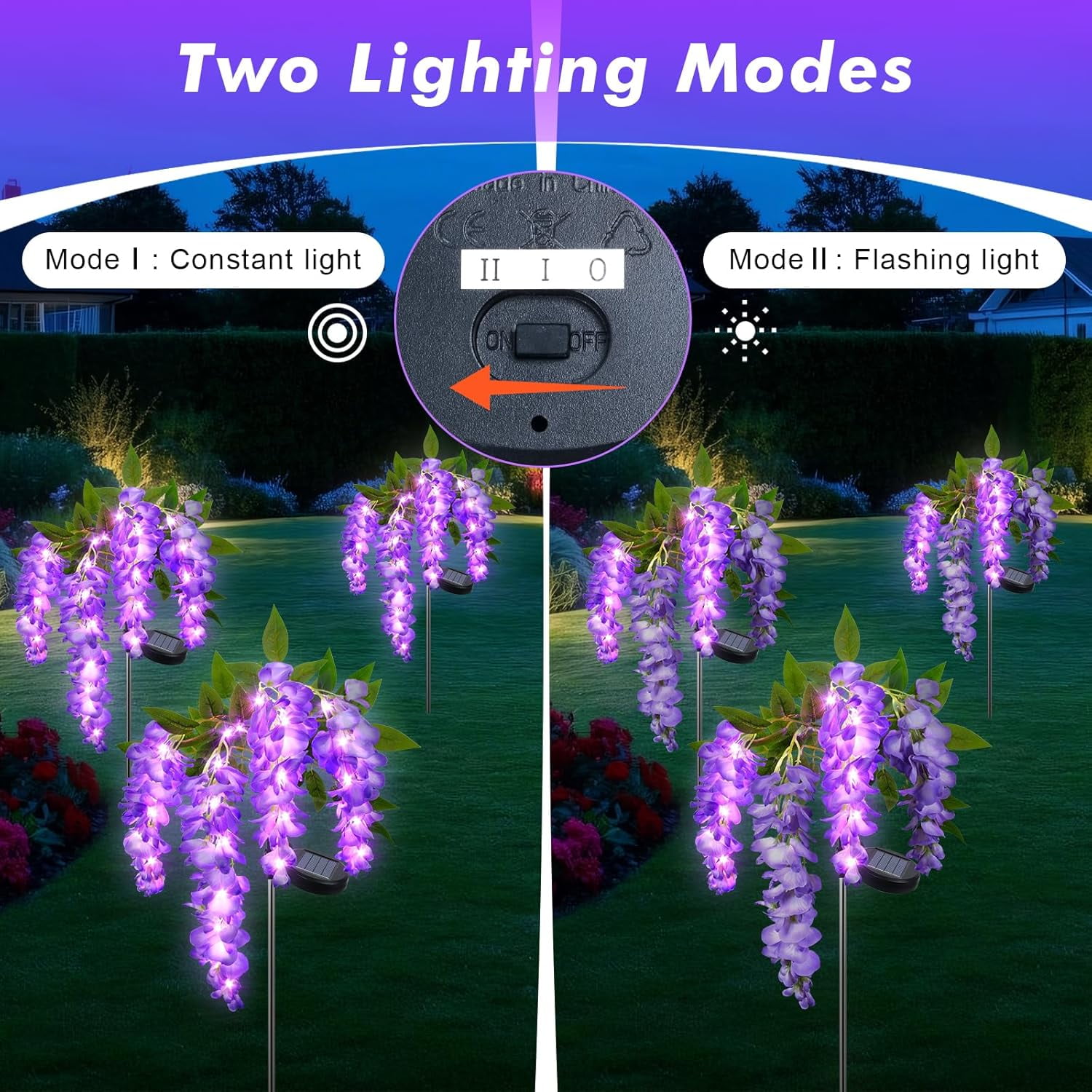 Ninonly Solar Garden Lights, 2 Pack Solar Pathway Lights, 2 Lighting Modes Solar Wisteria Flowers Lights Outdoor Waterproof for Landscape Courtyard