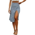 thumbnail image 1 of Jupe Midi Évasée à Fente Latérale Imprimée Bohème Taille Haute Décontractée pour Femme, 1 of 6