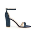 thumbnail image 3 of BLISSFUL STEP Women's Shoes Ankle Strap Open Toe Block Heel Glitter Party Sandals Navy Blue 9, 3 of 7
