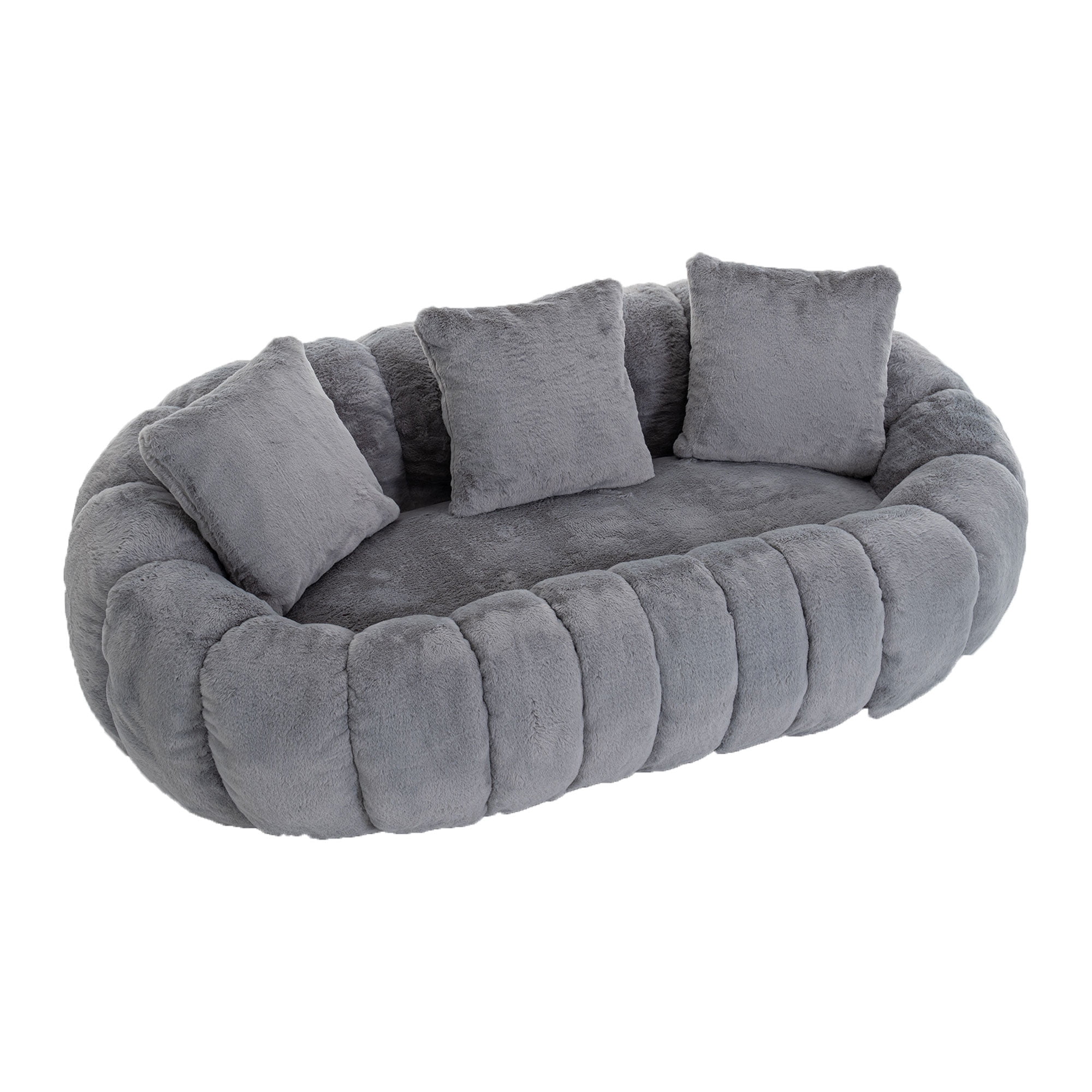 Floral-Shaped Ultra-Soft Faux Fur Sofa, Large Living Room Loveseat for 2 People with High-Density Shredded Foam, Gray