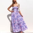 thumbnail image 3 of Vestido con estampado floral para mujer, sin tirantes, con hombros descubiertos, cintura alta, dobladillo con cinturón, costura, vestido largo de verano, 3 of 6