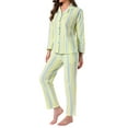 thumbnail image 4 of INSPIRAR CHIC Pijamas de Algodón para Mujeres, Con Botones, de Manga Larga, con Cuello Notch, Conjunto de 2 Piezas de Ropa de Casa con Bolsillos, Rayas Amarillas, 4 of 6