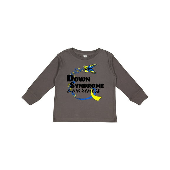 Inktastic Down Syndrome Awareness with Butterfly and Ribbon Boys or Girls Long Sleeve Toddler T-Shirt