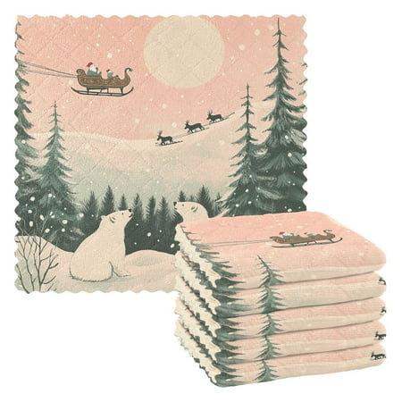 

Kitchen Towels，Two Polar Bears in The Snow11 ×11 One Side Printed Polyester Fleece Soft And Skin-friendly Quality Washcloths.