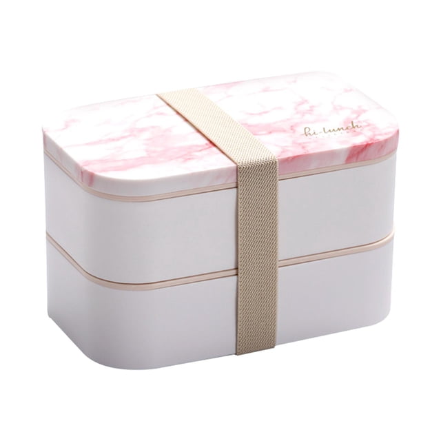Lonchera Bento con cubiertos de doble capa, recipientes para preparar comidas rosa y divisor