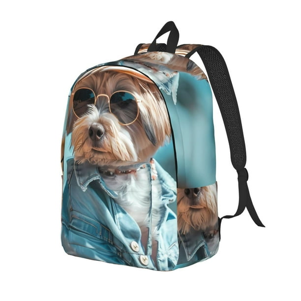 Disketp Stylish Dog in Denim Outfit Mochila de Lona Estampada, Mochila Escolar de Viaje Ligera para Estudiantes y Portátil-Small