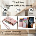 thumbnail image 5 of Feishell for Samsung Galaxy S24 Ultra Case,RFID Blocking Wallet Case for Women Men,Premium PU Leather Credit Card Holder Zipper Pocket Magnetic Buckle Flip Kickstand Phone Case with Wrist Strap,Pink, 5 of 10