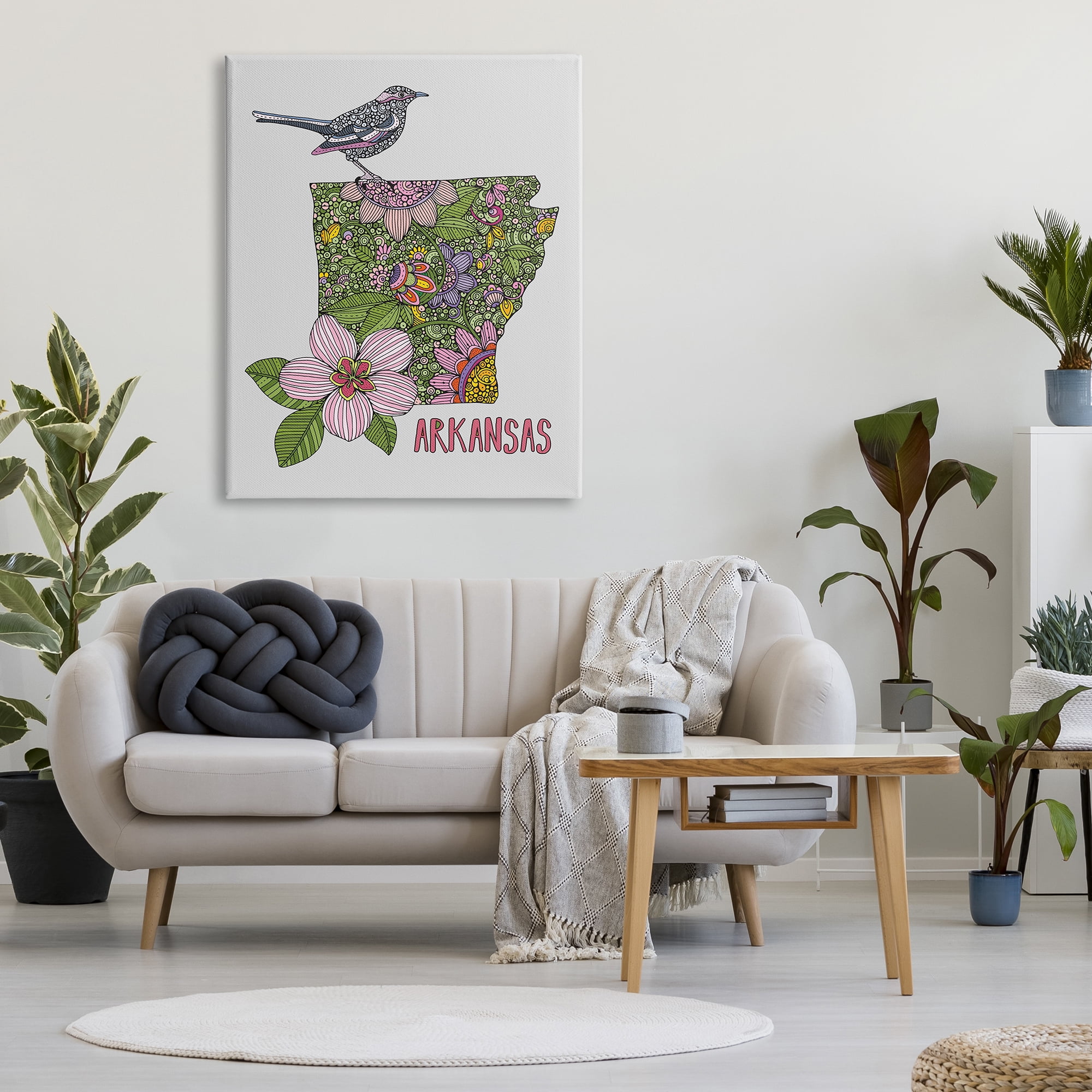 Stupell Industries Intricate Arkansas Floral Pattern Mockingbird Blossom Graphic Art Gallery Wrapped Canvas Print Wall Art, Design by Valentina Harper