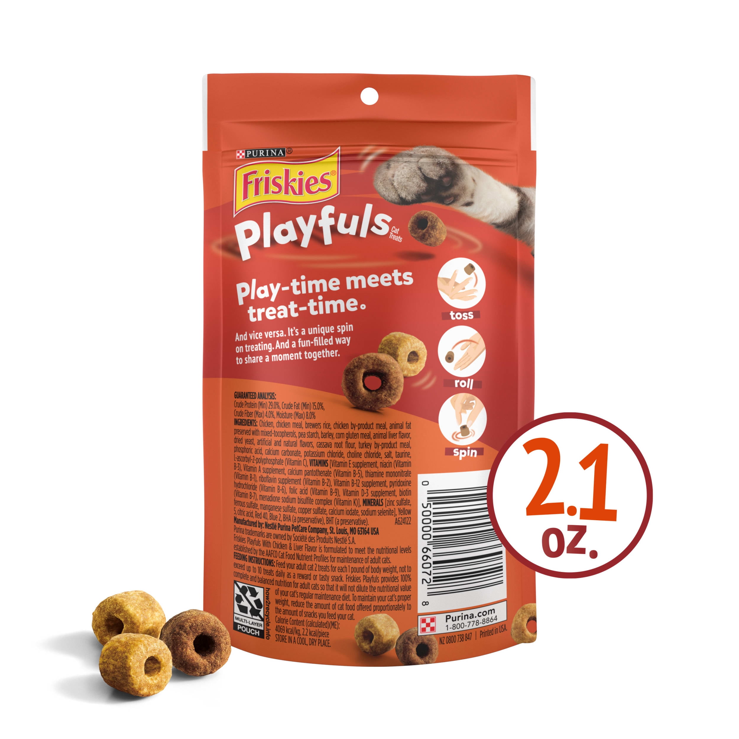 (10 pack) Purina Friskies Playfuls Cat Treats, Chicken & Liver, 2.1 oz Bag
