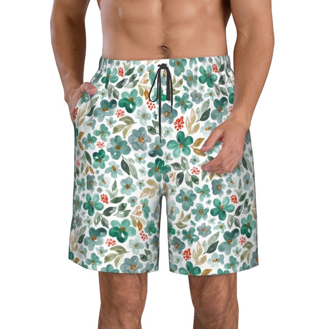 Balery Floral In Teal Traje de Baño Estilo Hawaiano para Hombre, Shorts de Secado Rápido con Bolsillos-Medium
