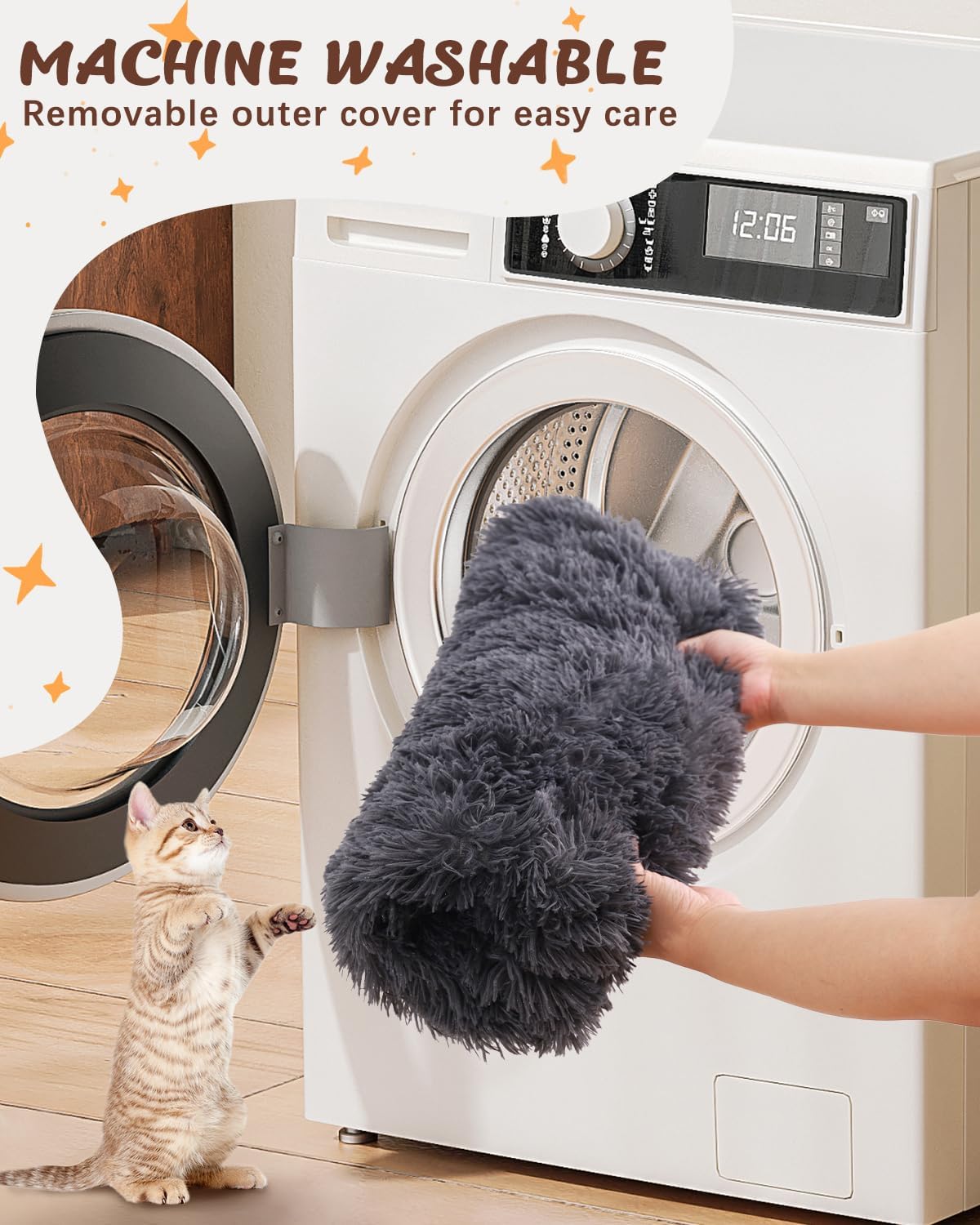 Calming Dog Bed Anti-Anxiety Round Donut Dog Beds Large Sized Dog Cat Beds for Indoor Cats Fluffy Comfort Large Dog Bed with Ultra-Soft Plush Washable Dog Bed with Non-Skid Bottom, 36", Gray