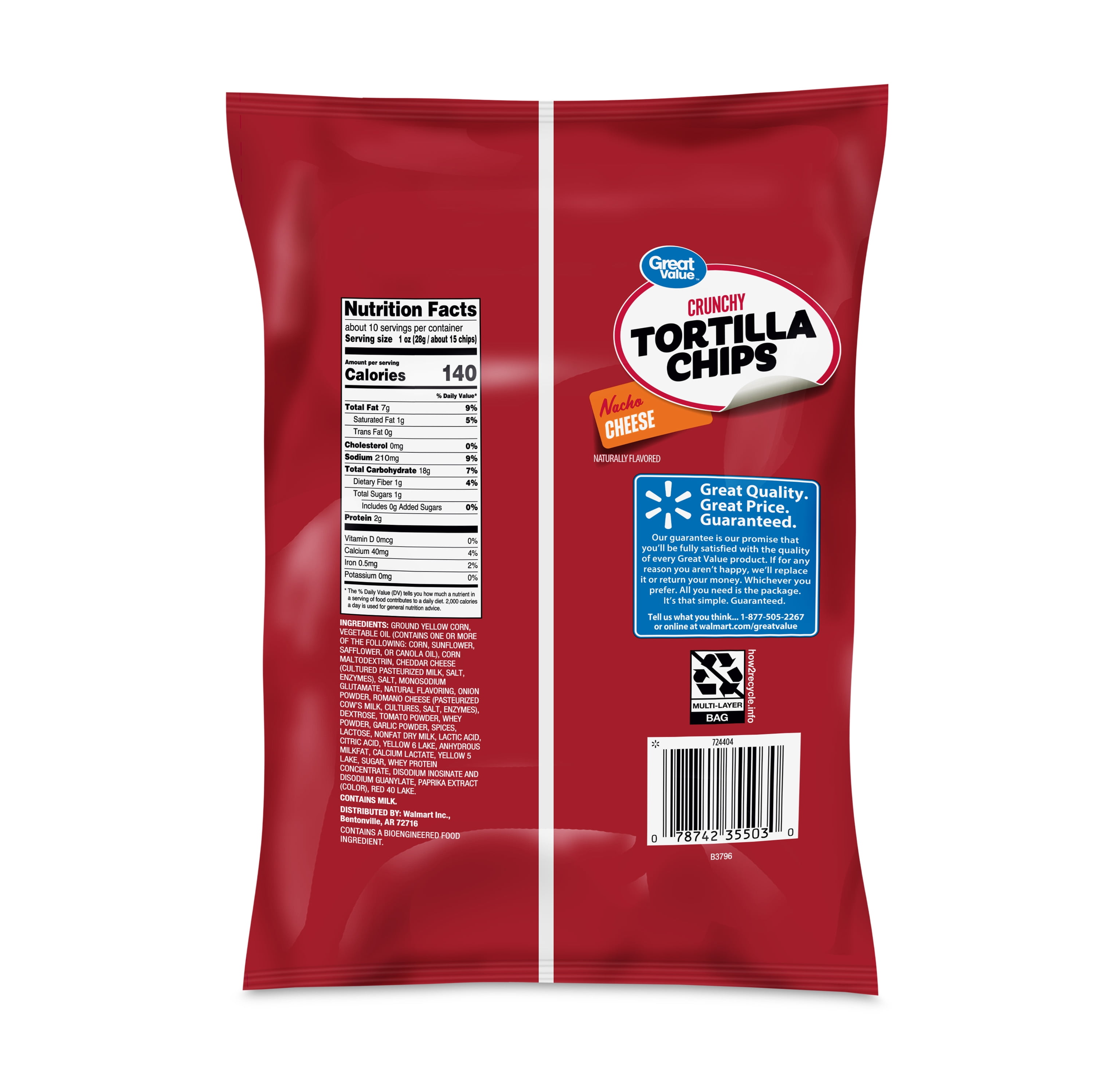 Great Value Nacho Cheese Tortilla Chips, 9.75 oz Bag