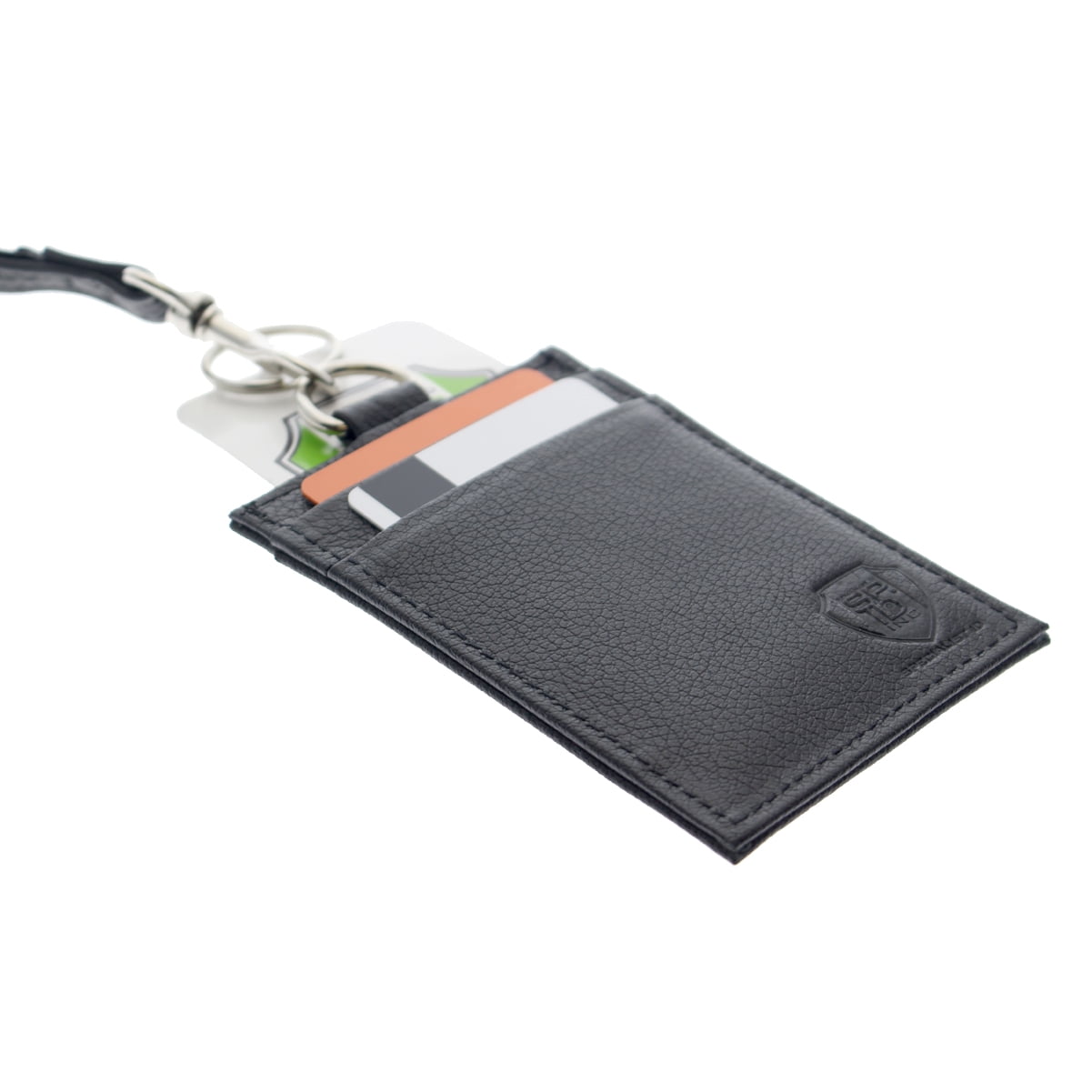 Union Made Leather Badge Holder - USA Manufactured Heavy Duty Four Pocket ID Badge Wallet with Lanyard by Specialist ID