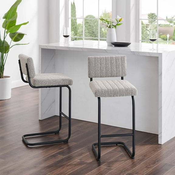 Modway Parity 28" Upholstered Fabric Counter Stool in Black/Taupe (Set of 2)