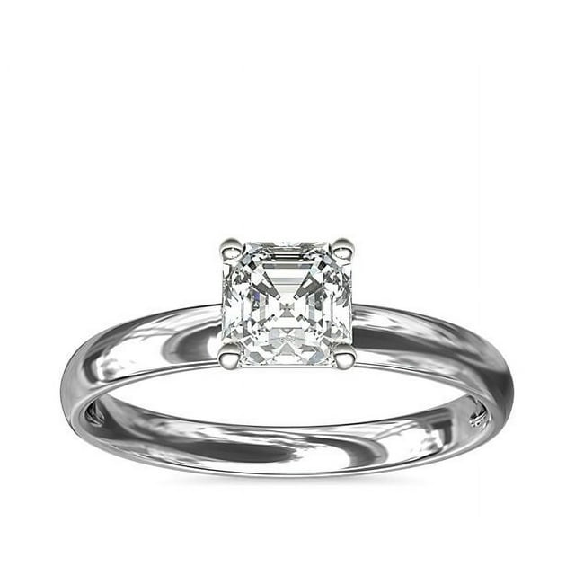 1.00 Carat Excellent Asscher Shape Genuine Diamond Latest Design Solitaire Engagement Ring for Ladies Solid 18K White Gold Size 7.5