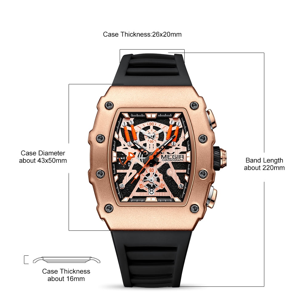 MEGIR Luxury Outdoor Sport Wristwatch for Men Silicone Strap Waterproof Calendar Watch Quartz Clock