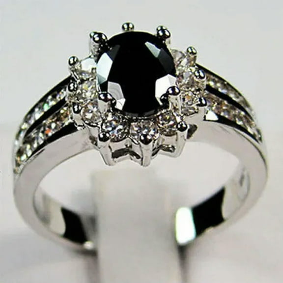 K-KED Fashion Cubic Zirconia Engagement Ring Silver Plated Band Women Party Wife Gift-9-# Black
