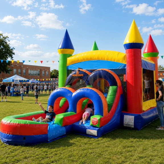 TentandTable Kids Inflatable Water Slide Bounce House Combo with Blower, Rainbow
