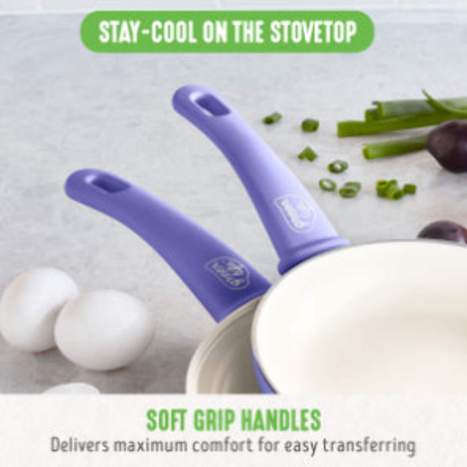 GreenLife 16 Piece Nonstick Cookware Set, Soft Grip Non-Toxic, Dishwasher Safe, Periwinkle