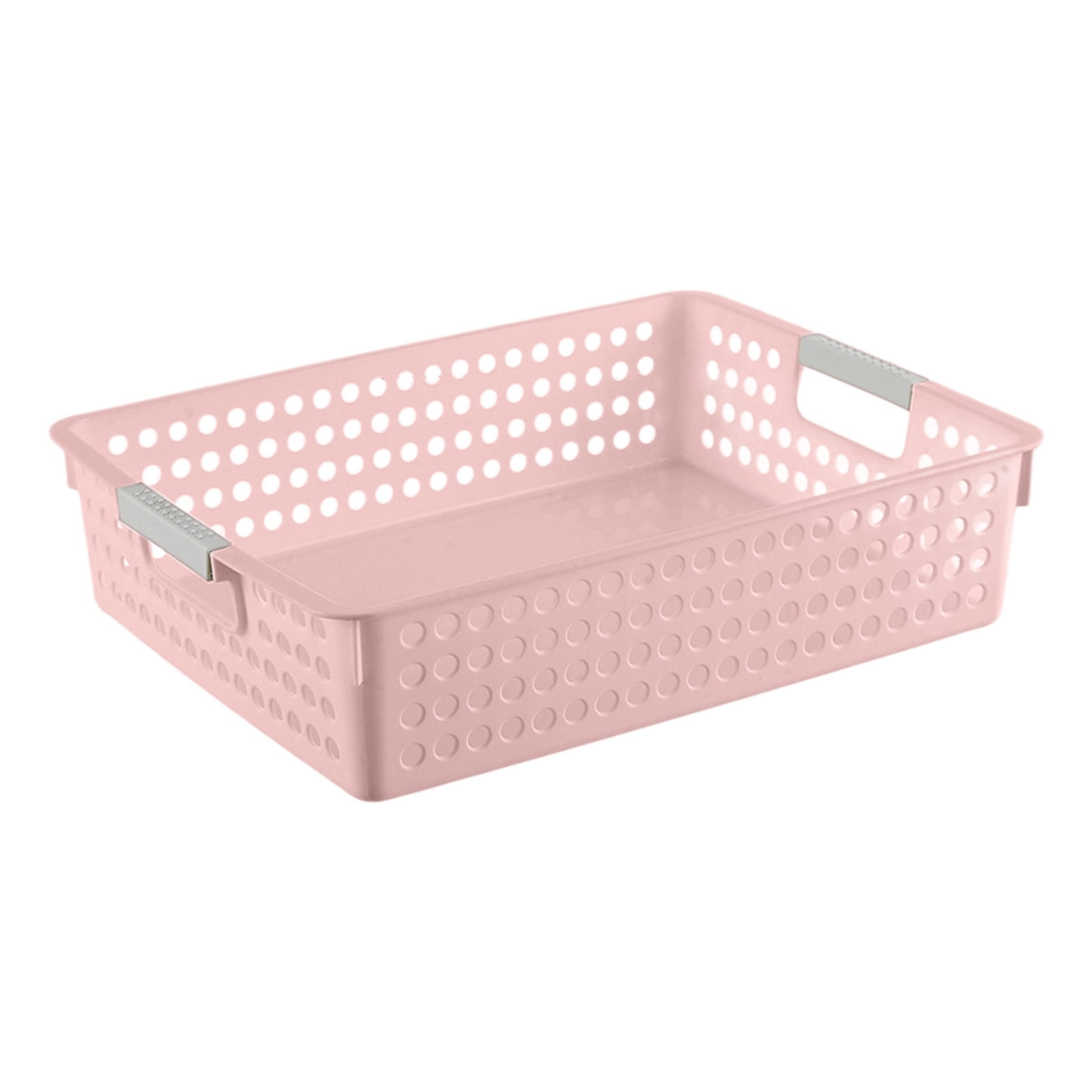 Plastic Storage Basket with Handles Portable Organizer Bin for Bathroom Shower Vanity Countertop Toy Snack Laundry Holder Stackable Hollow Woven Look Container for Home Kitchen Office
