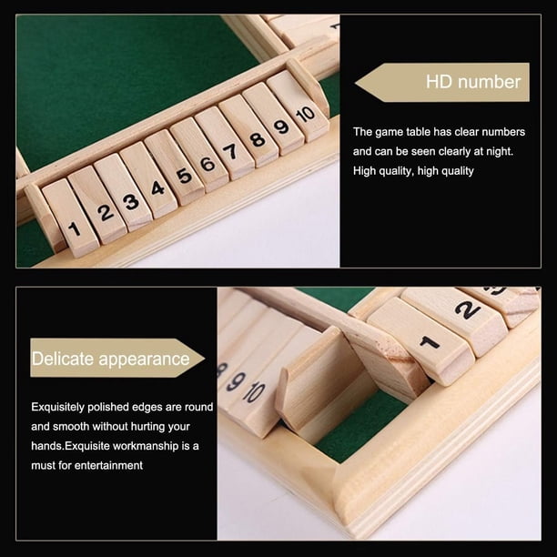 Shut The Box Juego De Mesa Clásico Con 8 Dados Para 2-4 Jugadores | Madera De Calidad Y Números Impresos