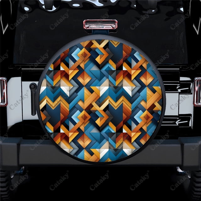 Abstract Shapes Cool Design Polyester Universal Spare Wheel Tire Cover Wheel Covers for Trailer RV SUV Truck Camper