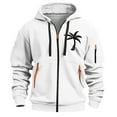 thumbnail image 2 of Levmjia Men's Palm Tree Print Workwear Jacket Japanese Sweatshirt Multi-Pocket Hooded Zip Up Casual Streetwear Athletic Coat S-4XL Multiple colors to choose from White, 2 of 2