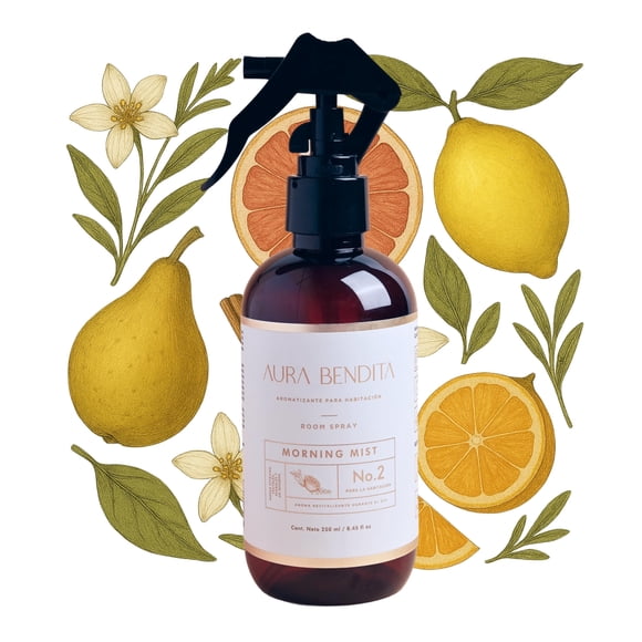 Aromatizante para Hogar 250ml | Notas C&iacute;tricas, Florales y Amaderadas para Habitaci&oacute;n, Cama y Muebles | AURA BENDITA Room Spray Morning Mist