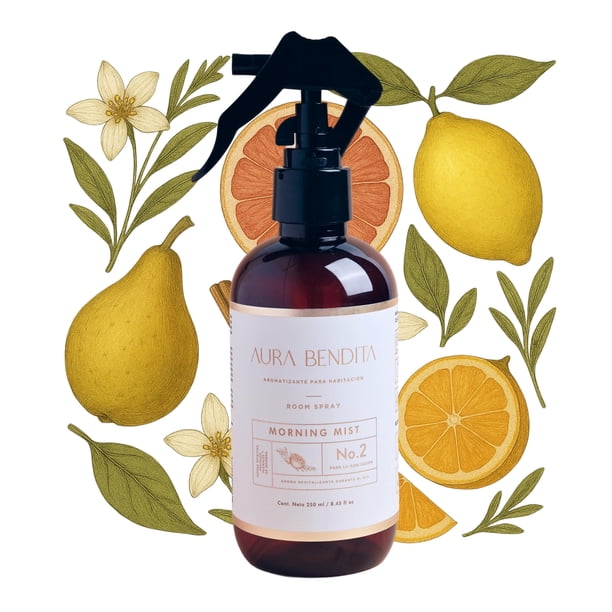 Aromatizante para Hogar 250ml | Notas Cítricas, Florales y Amaderadas para Habitación, Cama y Muebles | AURA BENDITA Room Spray Morning Mist